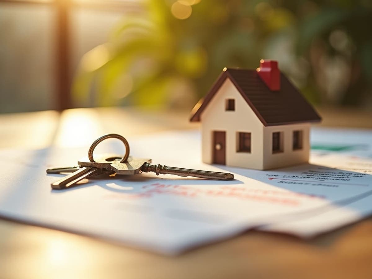 House keys resting on signed closing documents